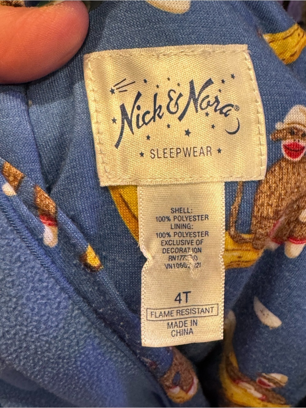 Nick & Nora Sock Monkey Hooded Fleece Robe 4T Blue Kids Sleepwear - Picture 2 of 2
